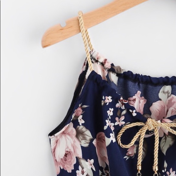 Braided Bead Strap Tie Froral Print Dress - Picture 3 of 6